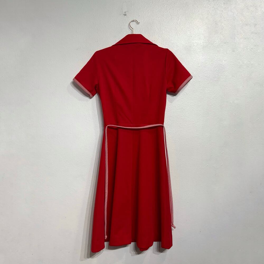 Cari Lu Red Dagger Collar Belted Fit Flare Vintage Midi Dress Sz 10 - Picture 9 of 12